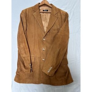 M.B. Made in Italy Mens Tan Suede Leather Blazer Jacket 40 Regular 3 Button Coat
